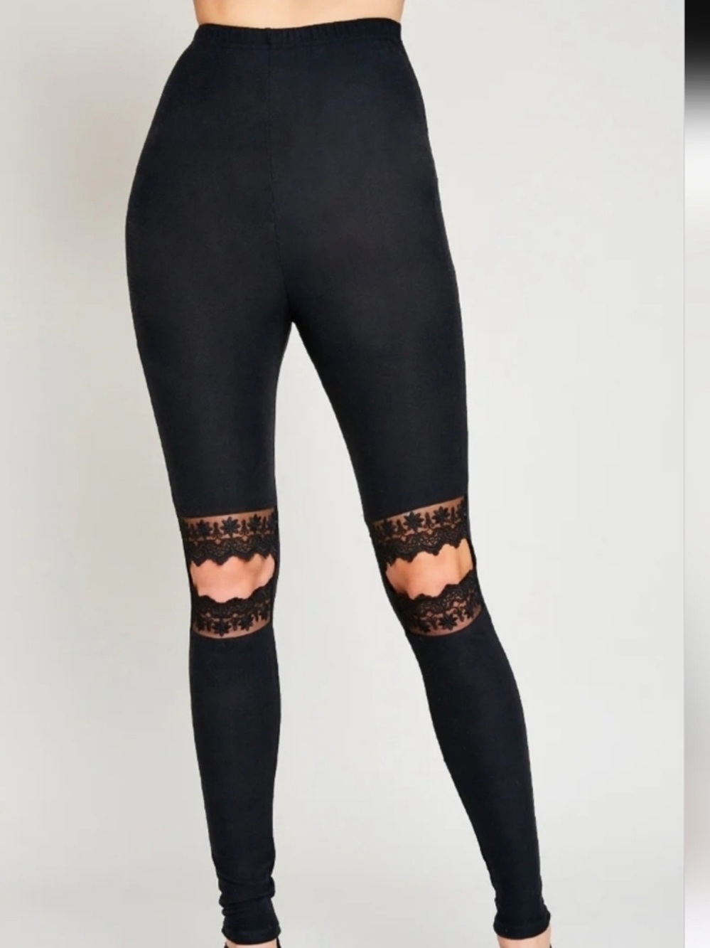 Black Lace-Trim Leggings - Women